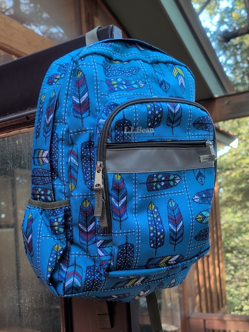 L.L. Bean Blue Feather-Print Backpack